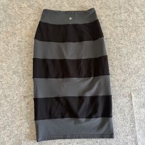 Lululemon Size 6‎ Striped Black Grey Luon Athletic Midi BodyconPencil Skirt